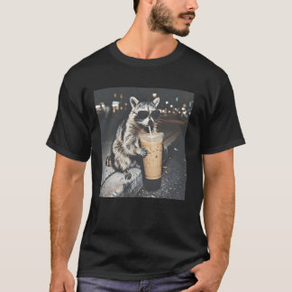 Raccoon Drinking Iced Coffee Shirt T
