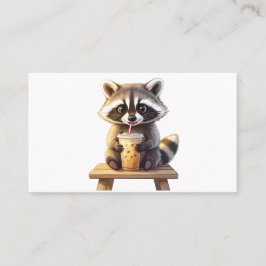 Raccoon Drinking Iced Coffee Visitkort
