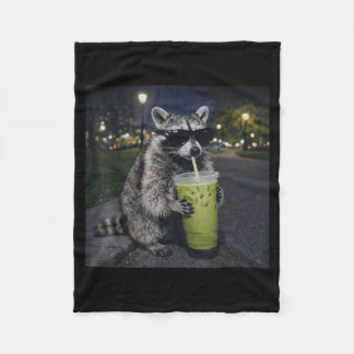 Raccoon drinking iced matcha latte funny animal fleecefilt