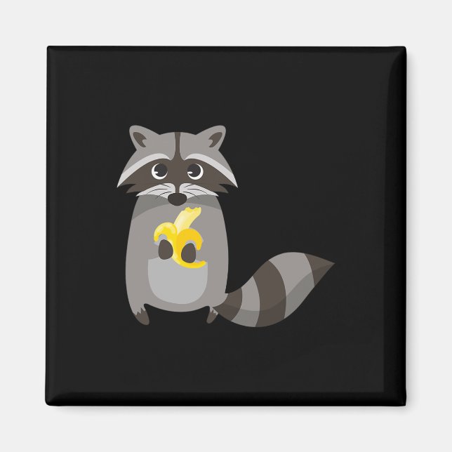 Raccoon Eating Banana Fruit Tittar Cute Magnet (Framsidan)