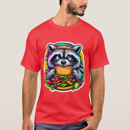 RACCOON EATING CHEESEBURGER 3 T SHIRT