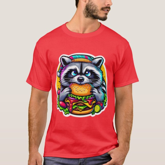 RACCOON EATING CHEESEBURGER 3 T SHIRT (Framsida)