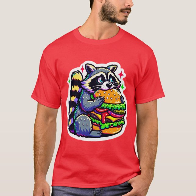 RACCOON EATING CHEESEBURGER 5 T SHIRT (Framsida)