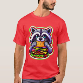 RACCOON EATING CHEESEBURGER 6 T SHIRT