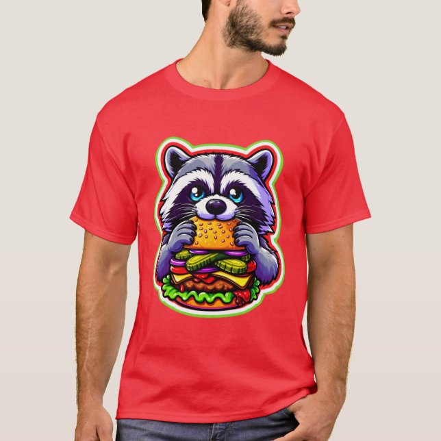 RACCOON EATING CHEESEBURGER 6 T SHIRT (Framsida)