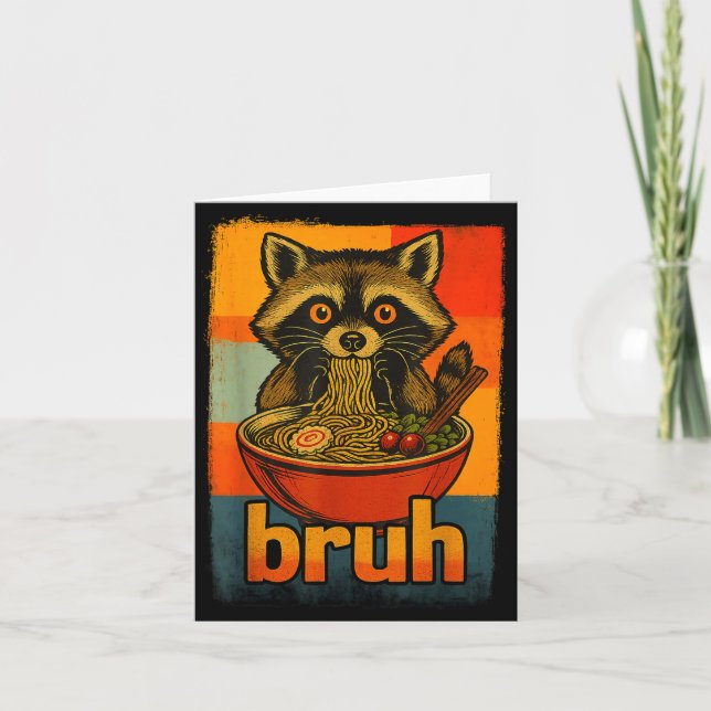 Raccoon Eating Japanese Ramen Noodles Men Women Ki Kort (Framsida)