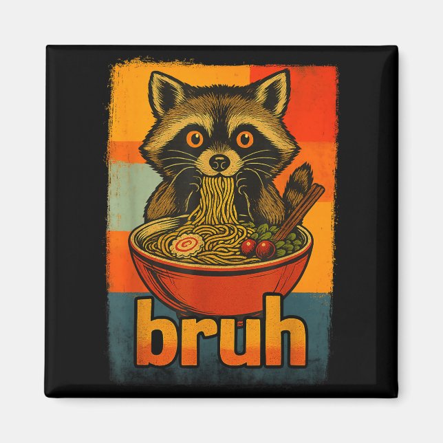 Raccoon Eating Japanese Ramen Noodles Men Women Ki Magnet (Framsidan)