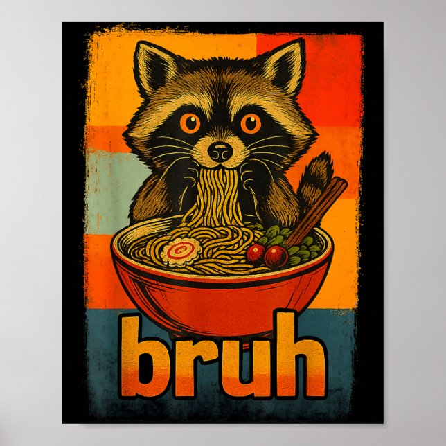 Raccoon Eating Japanese Ramen Noodles Men Women Ki Poster (Framsidan)
