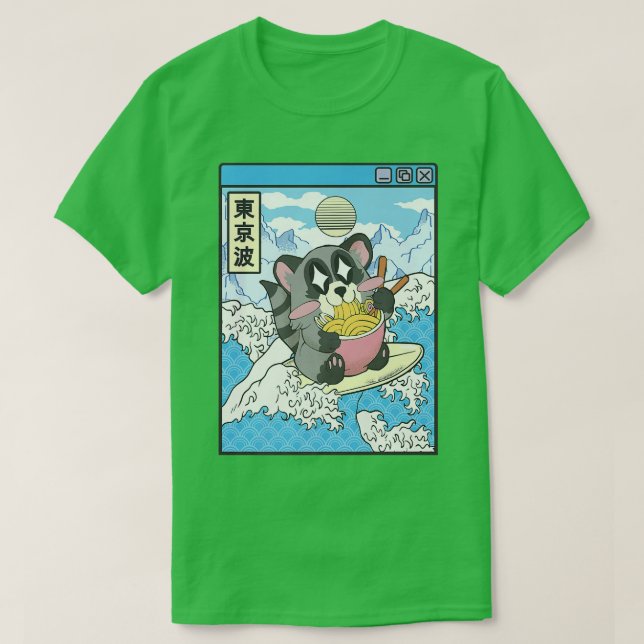 Raccoon Eating Ramen Japansk Vågar Anime Digital  T Shirt (Design framsida)
