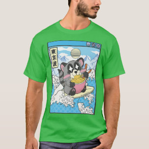 Raccoon Eating Ramen Japansk Vågar Anime Digital  T Shirt