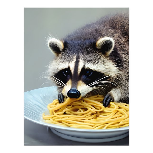 Raccoon Eating Spaghetti Fototryck (Framsidan)