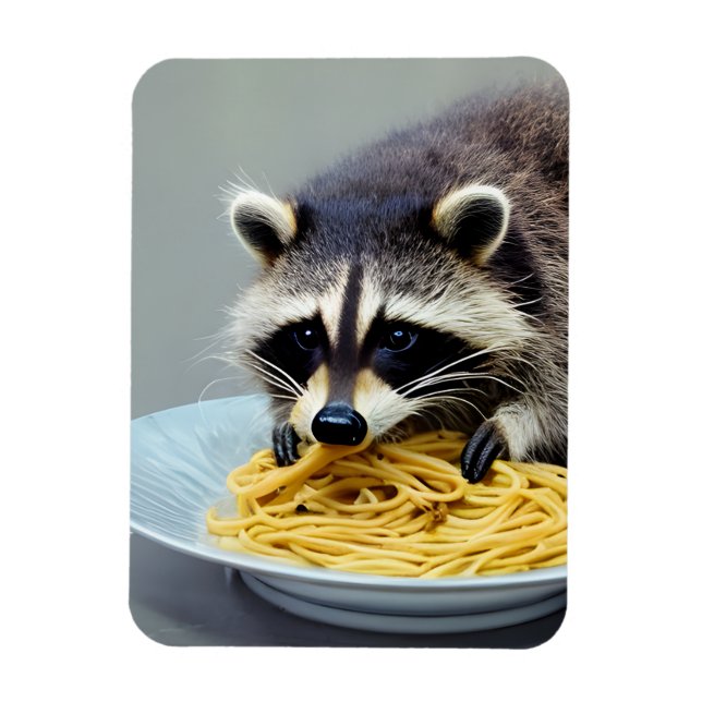 Raccoon Eating Spaghetti Magnet (Vertikal)