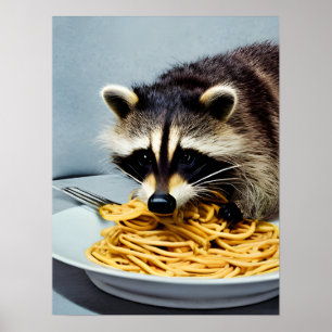 Raccoon Eating Spaghetti Poster
