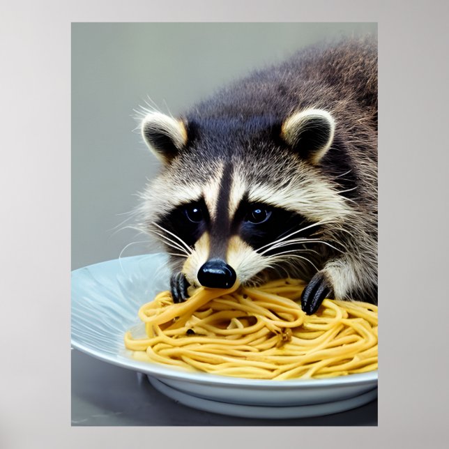 Raccoon Eating Spaghetti Poster (Framsidan)