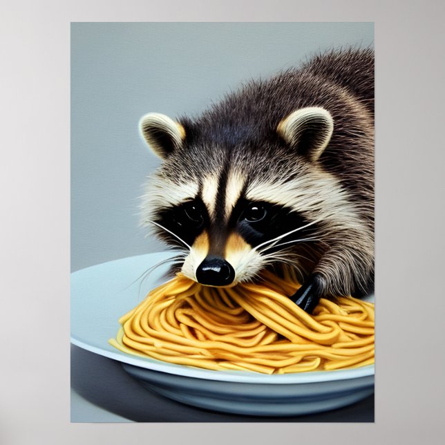 Raccoon Eating Spaghetti Poster (Framsidan)