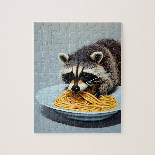 Raccoon Eating Spaghetti Pussel (Vertikal)