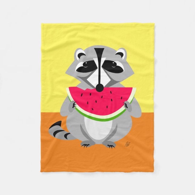 Raccoon Eating Watermelon Fleecefilt (Framsidan)