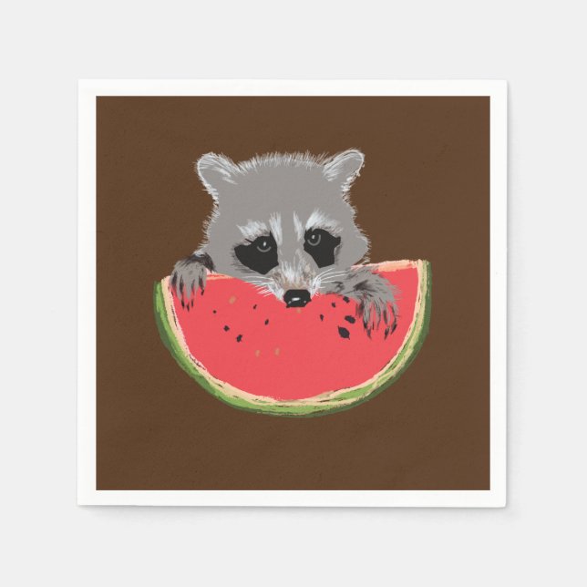 Raccoon Eating Watermelon Pappersservett (Framsidan)