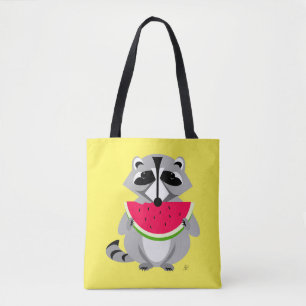 Raccoon Eating Watermelon tecknad Tygkasse