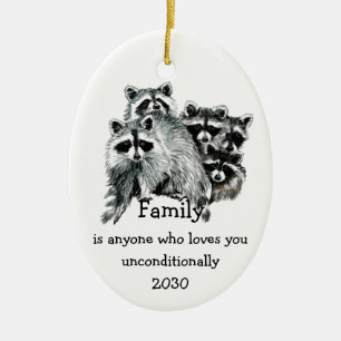 Raccoon Family Friends Kärlek Quote jul Julgransprydnad Keramik