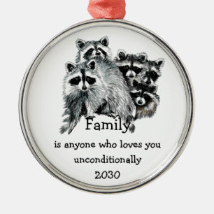Raccoon Family Friends Kärlek Quote jul Julgransprydnad Metall