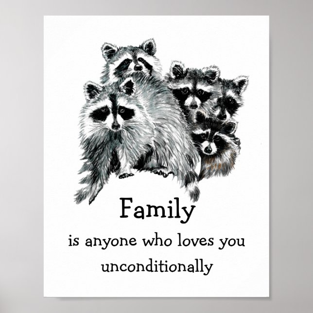 Raccoon Family Friends Kärlek Quote jul Poster (Framsidan)