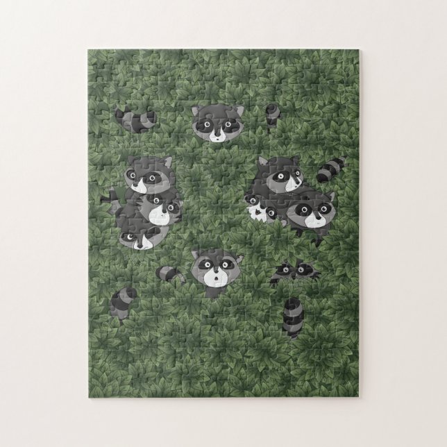 Raccoon Family i Bush Pussel (Vertikal)