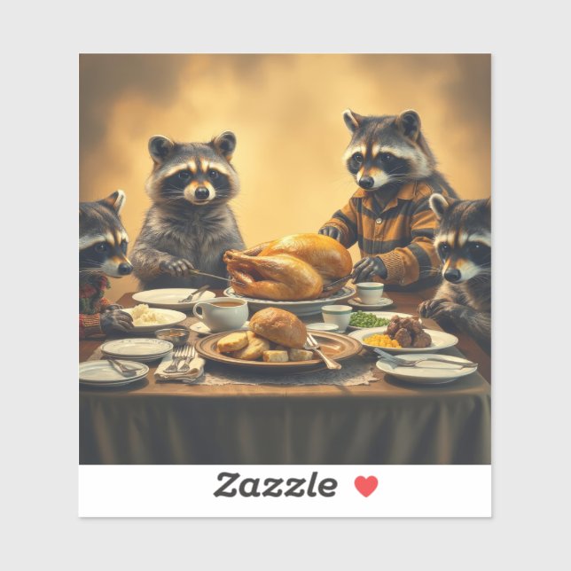 Raccoon Family Thanksgiving Klistermärken (Ark)