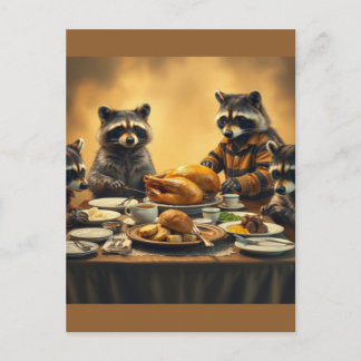 Raccoon Family Thanksgiving Vykort