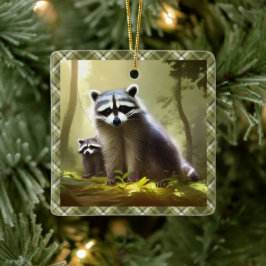 Raccoon Family Wildlife Porträtt Personlig Julgransprydnad Keramik