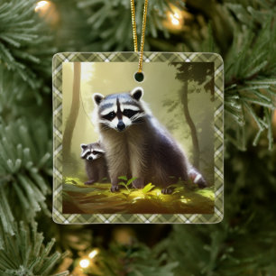Raccoon Family Wildlife Porträtt Personlig Julgransprydnad Keramik