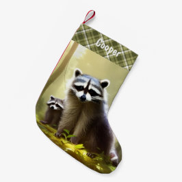 Raccoon Family Wildlife Porträtt Personlig Liten Julstrumpa