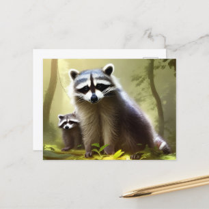 Raccoon Family Wildlife Porträtt Vykort
