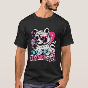 Raccoon Feral Girl Summer Cute Retro Racoon Sungla T Shirt