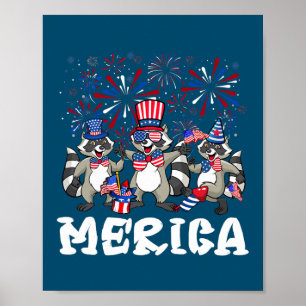 Raccoon Fireworks Sunglasses Hat Merica Funny 4:e Poster