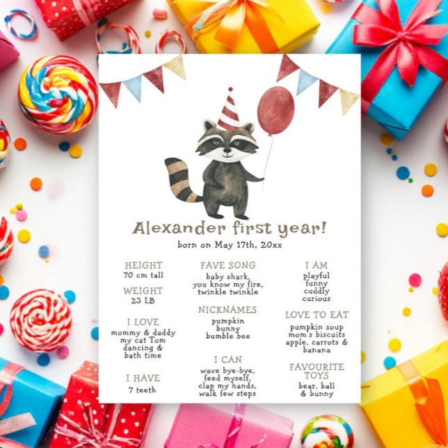 Raccoon First Birthday Milestone Birthday Poster (Skapare uppladdad)