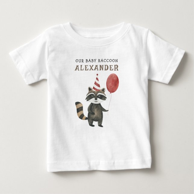Raccoon First Birthday  T Shirt (Framsida)