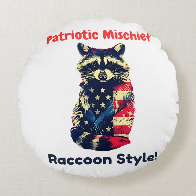 Raccoon Flagga America Rund Kudde (Framsidan)