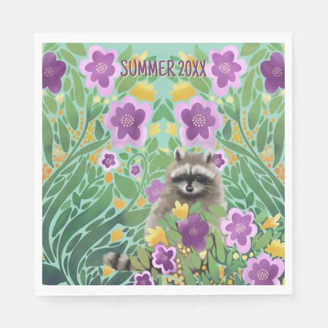 Raccoon Floral Summer Pappersservett (Framsidan)