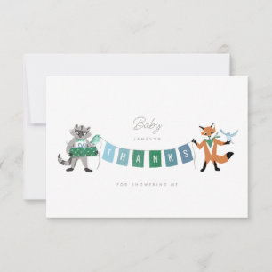 Raccoon Fox Forest Friends Blue Baby Shower Tack Kort