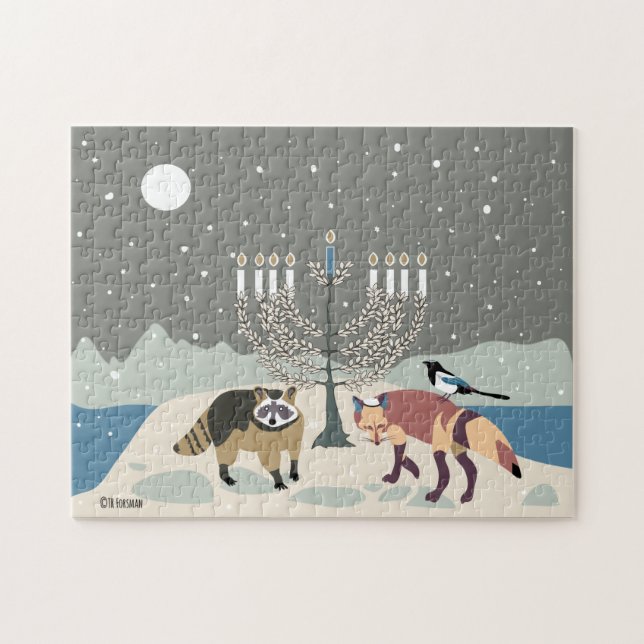 Raccoon.Fox.Magpie 2Hanukkah 11x14 Puzzle Pussel (Horisontell)