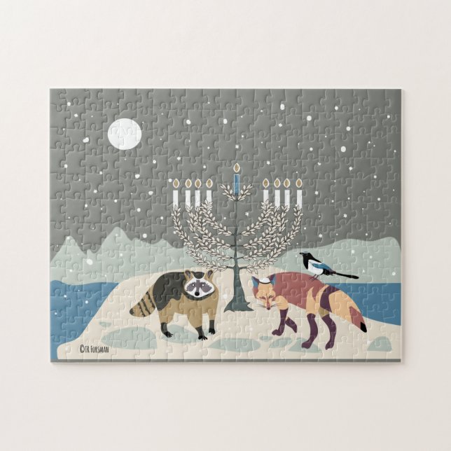 Raccoon.Fox.Magpie Hanukkah 11x14 Puzzle Pussel (Horisontell)