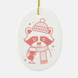 Raccoon funny wine girly pink Christmas aesthetic Julgransprydnad Keramik