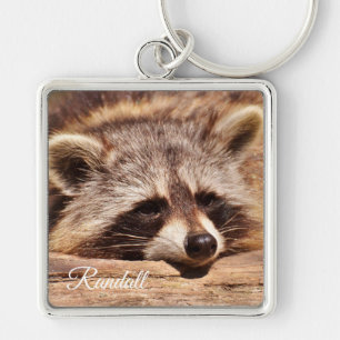 Raccoon Fyrkantig Silverfärgad Nyckelring