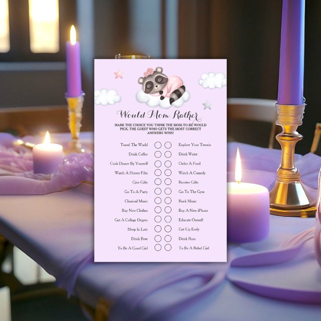 Raccoon Girl Baby Shower Game skulle Mamma snarare (Raccoon Girl Baby Shower Game Would Mom Rather..)