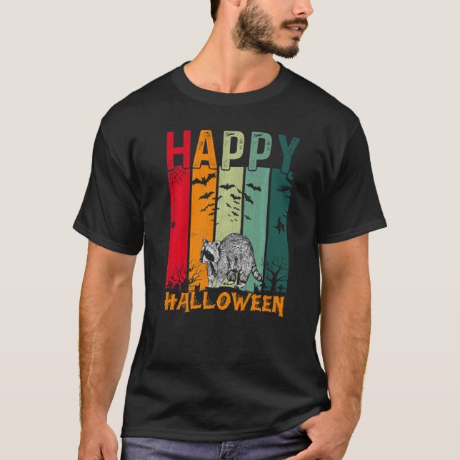 Raccoon Girls Boys Retro Stil Halloween Dinner P T Shirt (Framsida)