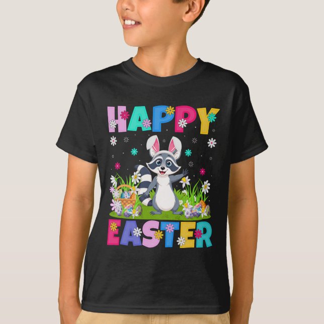 Raccoon Glad påsk Egg Hunt Bunny Ear Raccoon Ea T Shirt (Framsida)
