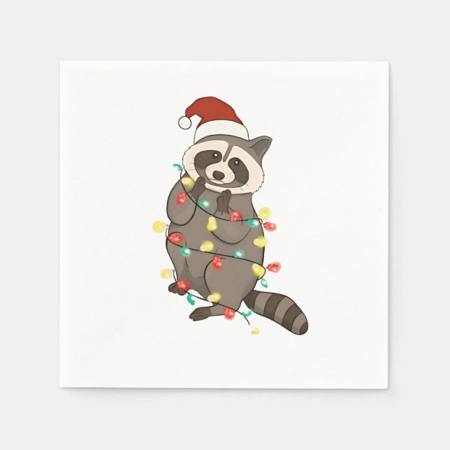 Raccoon God jul Ljus Santa Hat Julafton Snö Pappersservett (Framsidan)