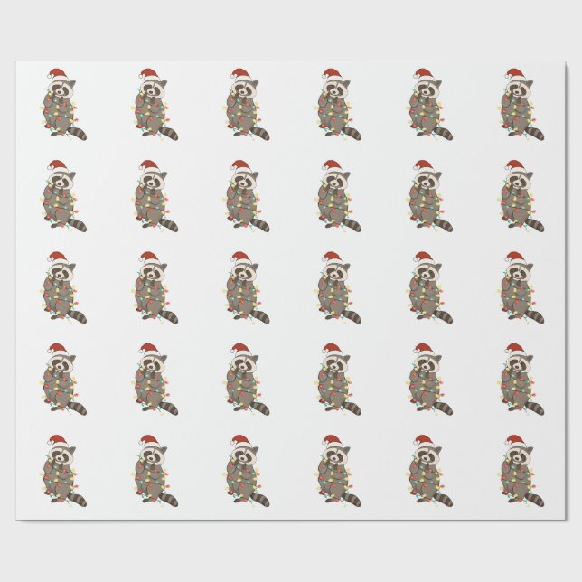 Raccoon God jul Ljus Santa Hat Julafton Snö Presentpapper (Platt)