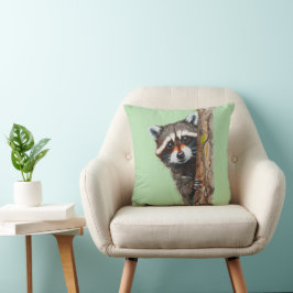 Raccoon Gömmande på Träd Trunk Dekorativ kudde